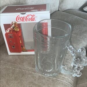 Vintage 1997 Coca Cola Clear Glass Mug with Santa Design Handle-20-3/4 oz